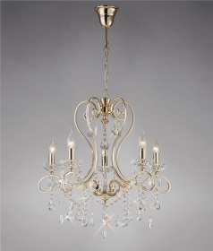 Vela French Gold Crystal Ceiling Lights Diyas Multi Arm Crystal Fittings